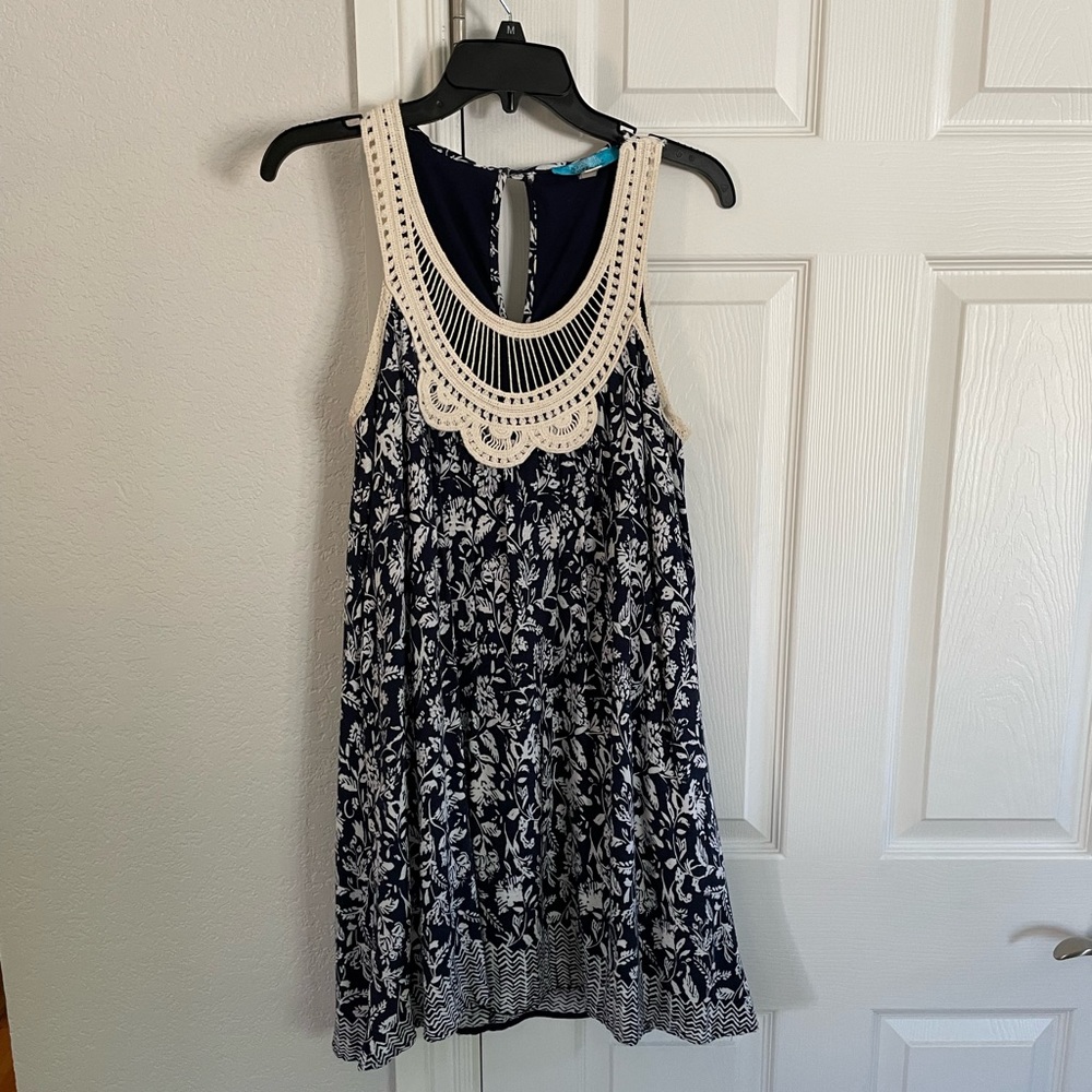 Navy and cream floral dress with crochet detailing size small